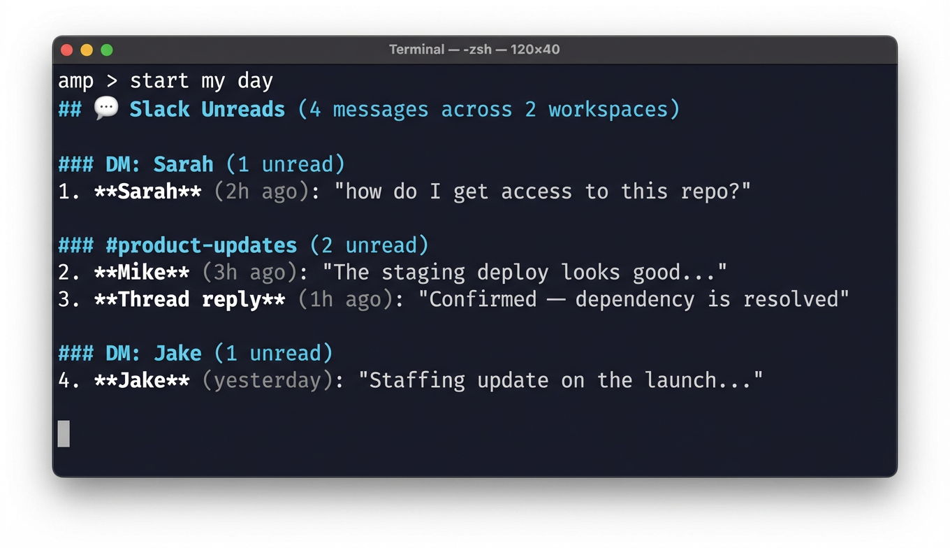 Slack unreads summary in the terminal